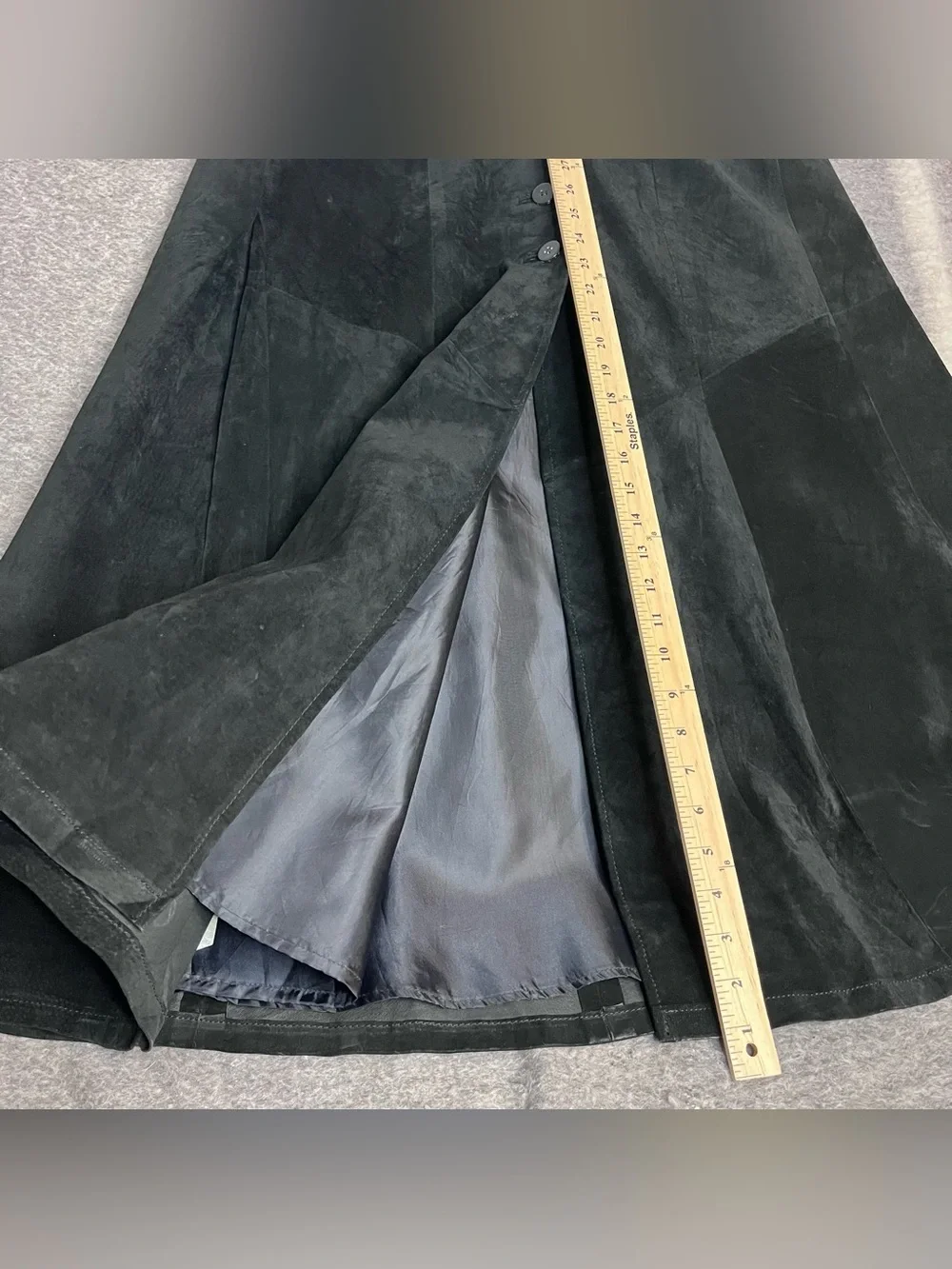 Vintage Black Suede 100% Genuine Leather Maxi Skirt Vintage Size 14 Long Western